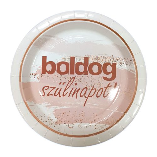 Boldog szülinapot pasztell rózsaszín papír tányér 23cm, 6db-os