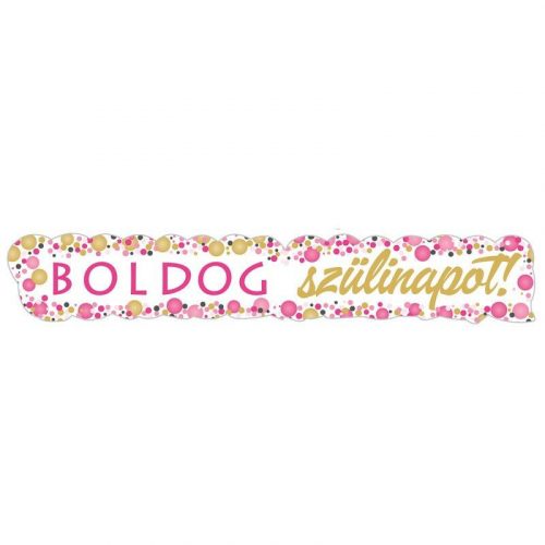 Boldog Szülinapot! Rózsaszín Pasztell Konfettis Banner - 148 cm x 27 cm